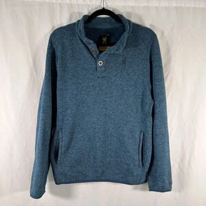 Browning Sweater Men's Medium Blue 1/4 Button Long Sleeve Pockets Pullover